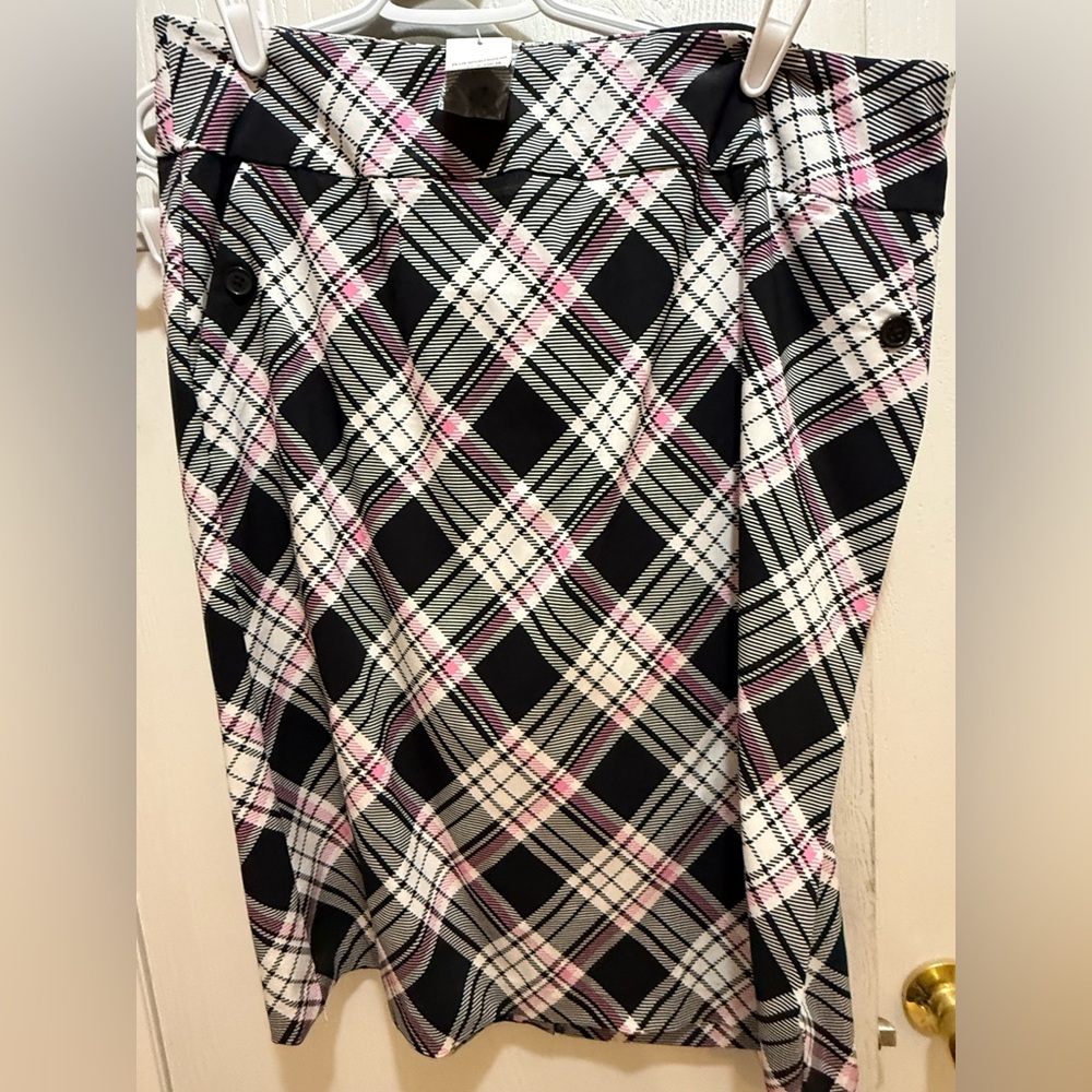 Cato Black, White & Pink Plaid Pencil Skirt